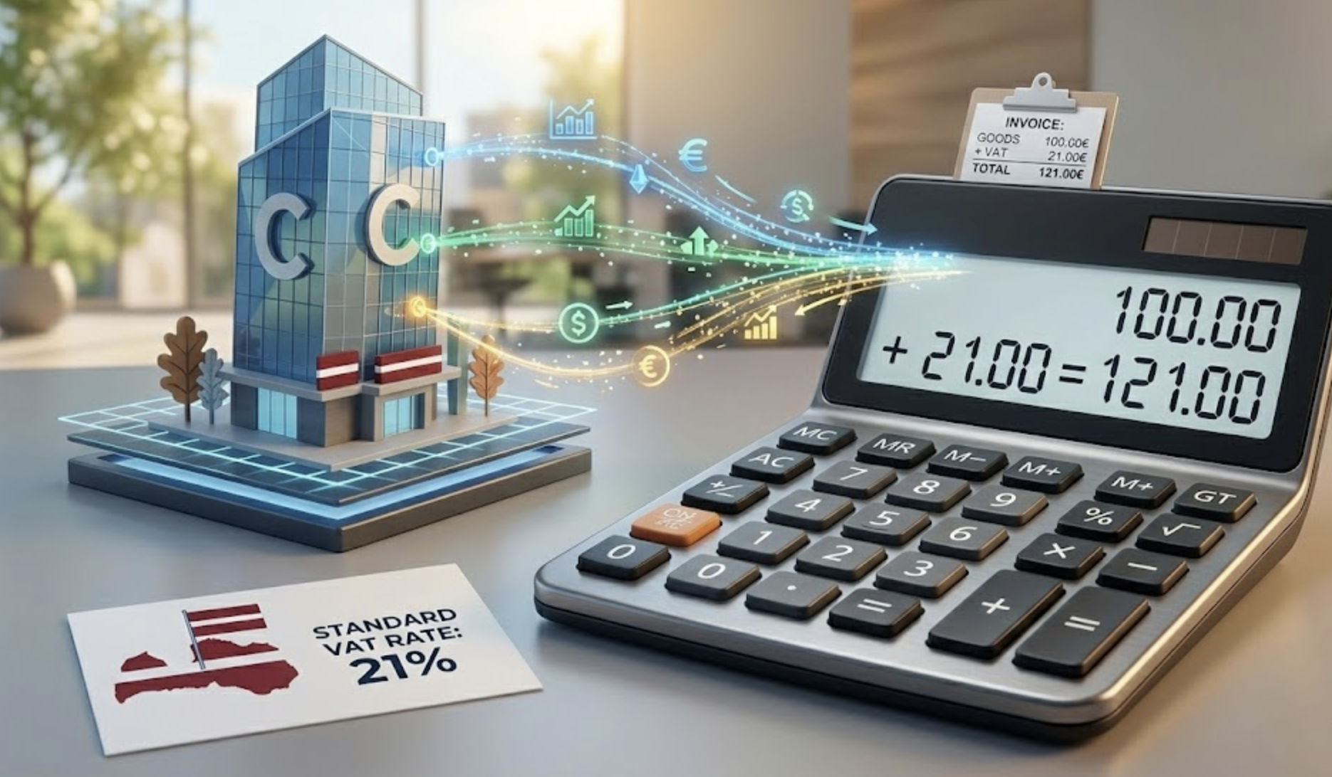 Калькулятор НДС в Латвии – расчет НДС по ставке 21%.